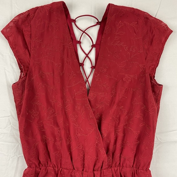 Lovers And Friends Red Lace Up Romper Small Floral Embroidered Ruffle Festival - Picture 2 of 8